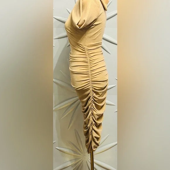 Bardot (NWT) SZ S gold dress w/ruching, bust 34”-36”, waist 26”-32” - Picture 6 of 7